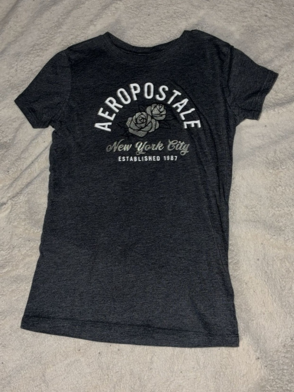 Aeropostale Dark Gray Short Sleeve Graphic Tee with White Logo